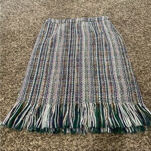 Maeve Anthropologie tweed boucle multicolor skirt with fringe size 10